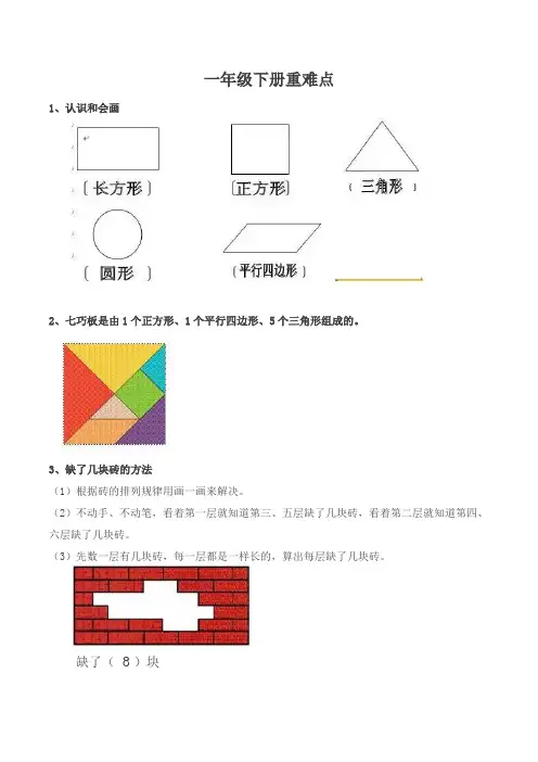 一数下全册重难点