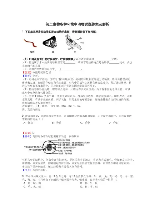 初二生物各种环境中动物试题答案及解析
