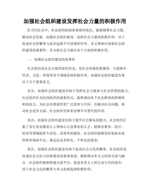 加强社会组织建设发挥社会力量的积极作用