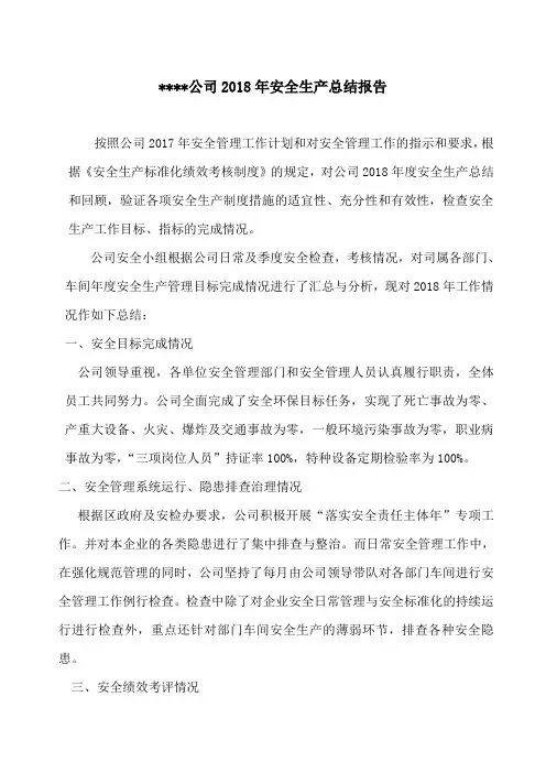 2018年公司安全生产总结报告