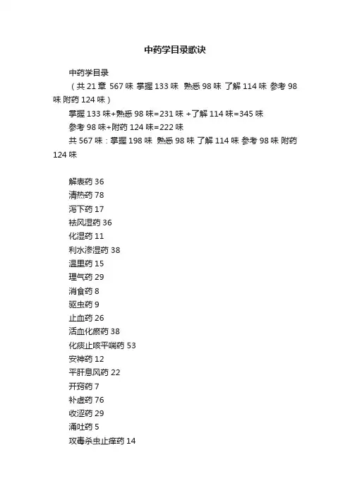 中药学目录歌诀