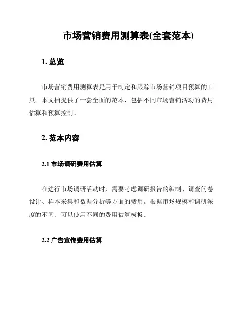 市场营销费用测算表(全套范本)