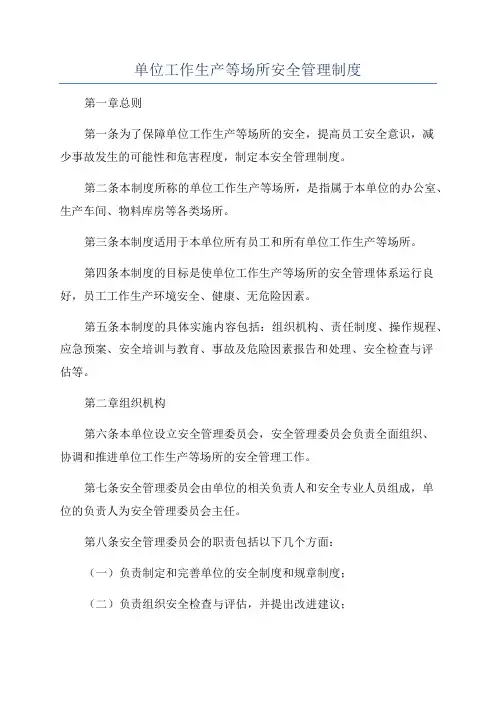 单位工作生产等场所安全管理制度