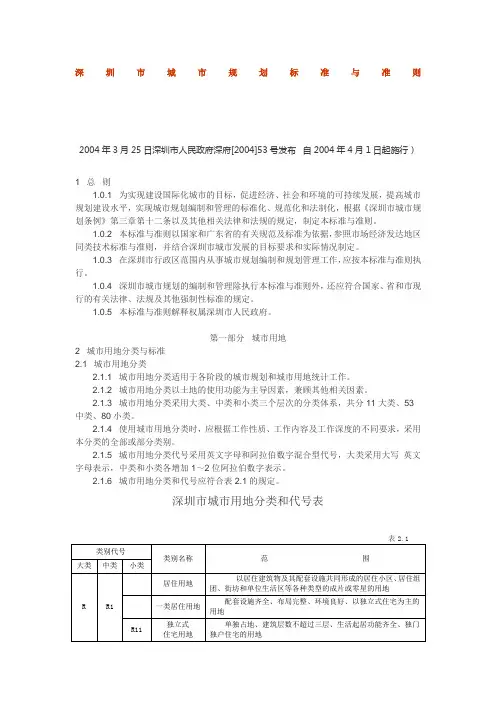 深圳市城市规划标准与准则版