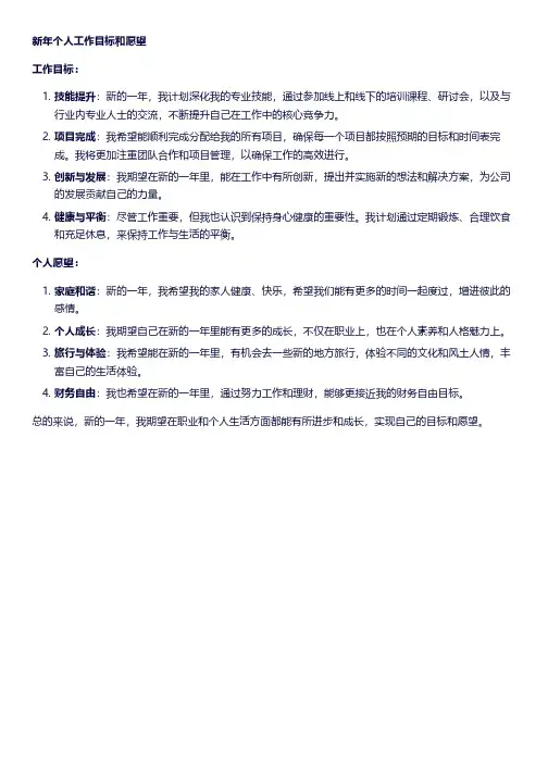 新年个人工作目标和愿望