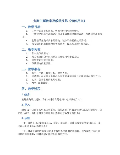 大班主题教案及教学反思《节约用电》