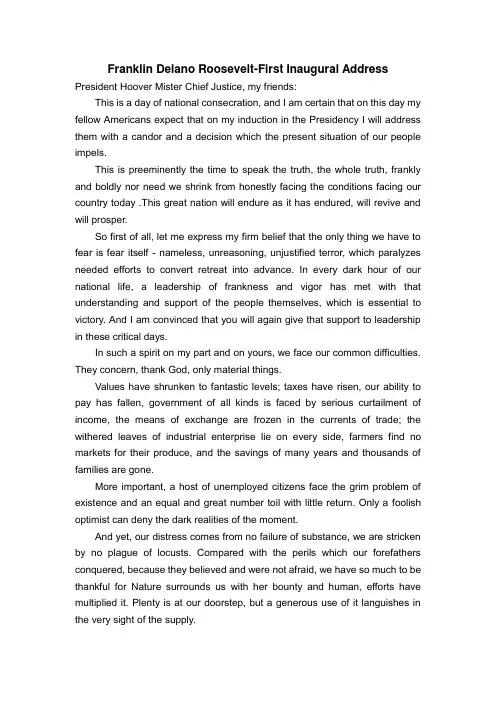 Franklin Delano Roosevelt-First Inaugural Address