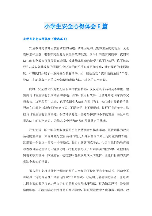 小学生安全心得体会5篇