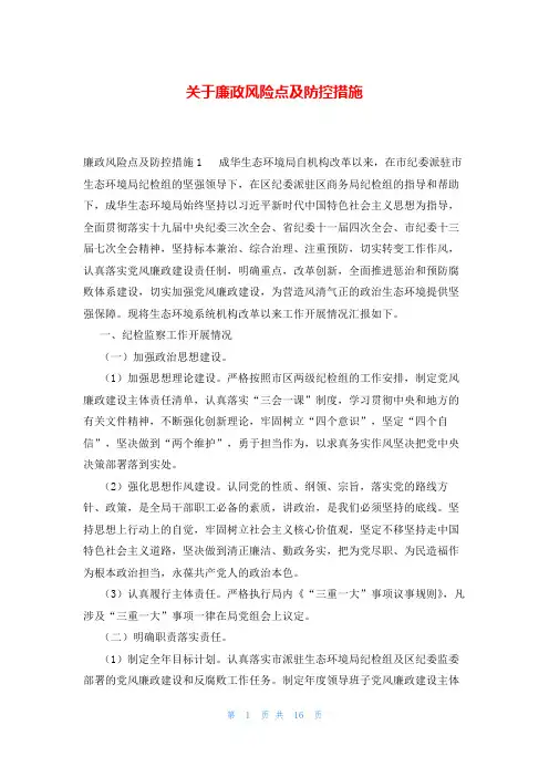 关于廉政风险点及防控措施