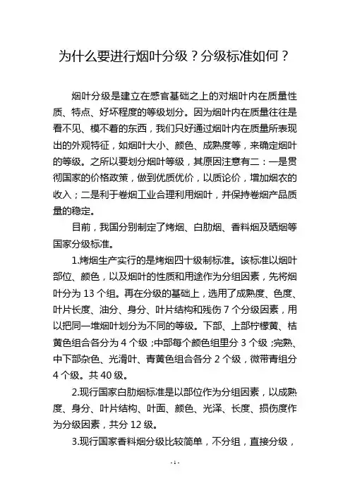 为什么要进行烟叶分级？分级标准如何？