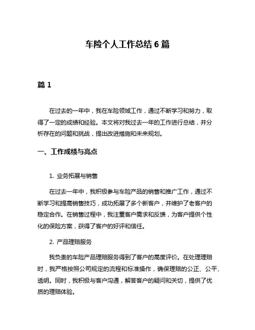车险个人工作总结6篇