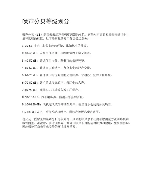 噪声分贝等级划分