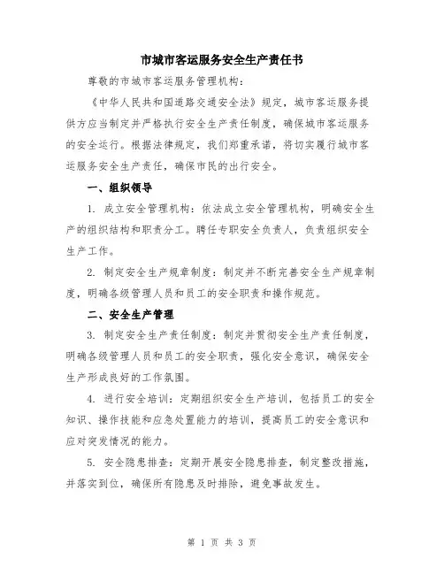 市城市客运服务安全生产责任书