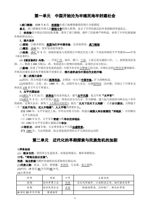 人教版八年级历史上册知识点总结