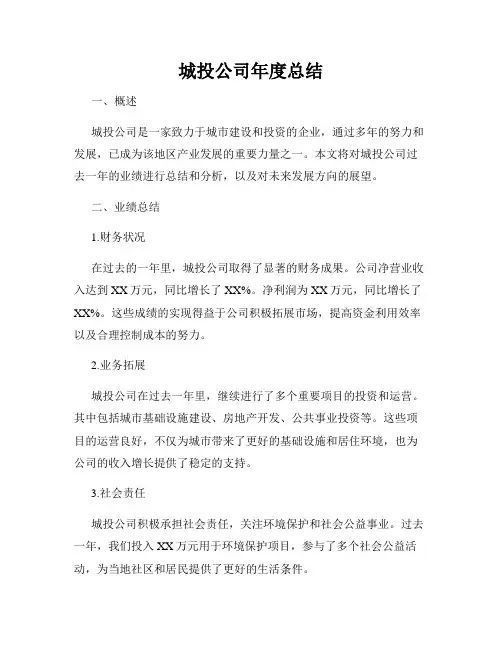城投公司年度总结