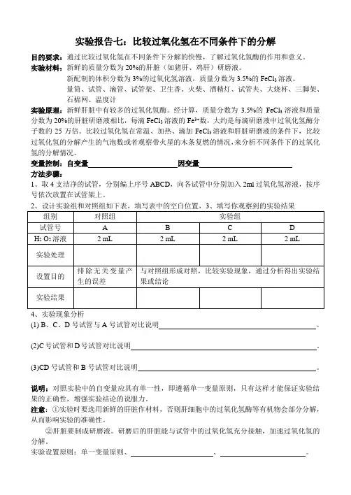 7实验报告探究不同条件下过氧化氢的分解