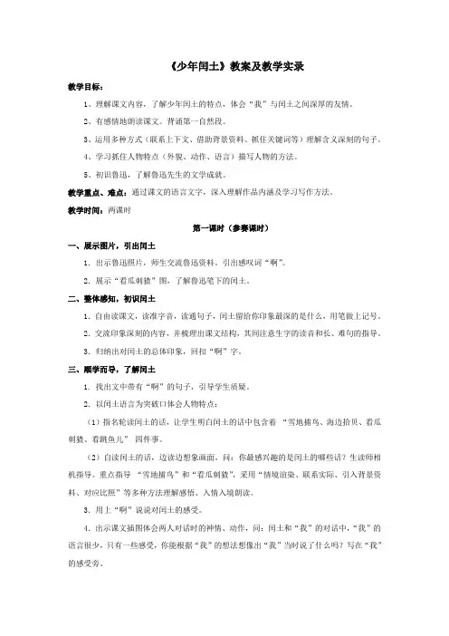 《少年闰土》一等奖教案及课堂实录