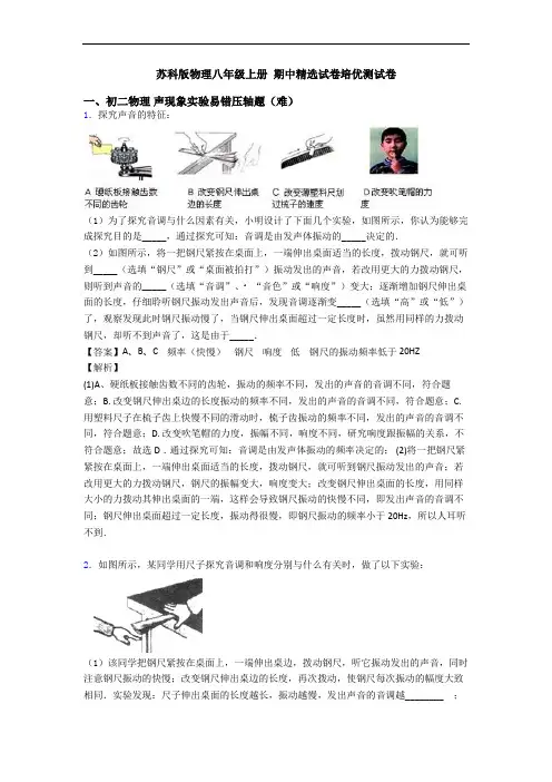 苏科版物理八年级上册 期中精选试卷培优测试卷