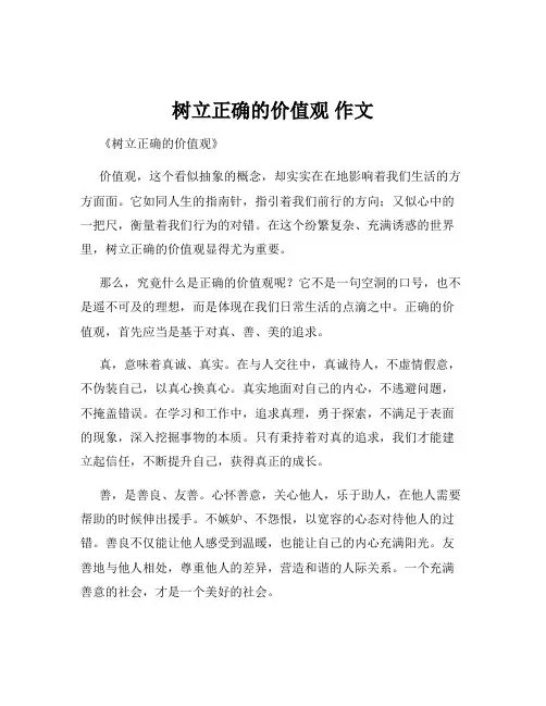 树立正确的价值观 作文