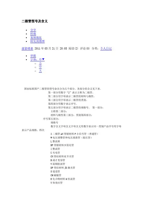 二极管型号及含义