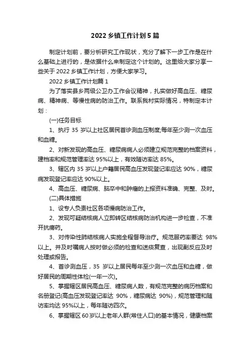2022乡镇工作计划5篇