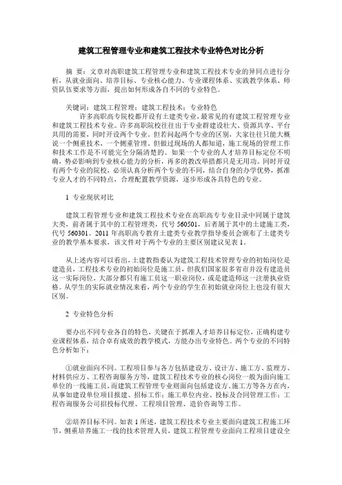 建筑工程管理专业和建筑工程技术专业特色对比分析
