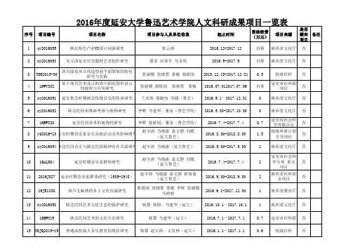 2016年度延安大学鲁迅艺术学院人文科研成果项目一览表