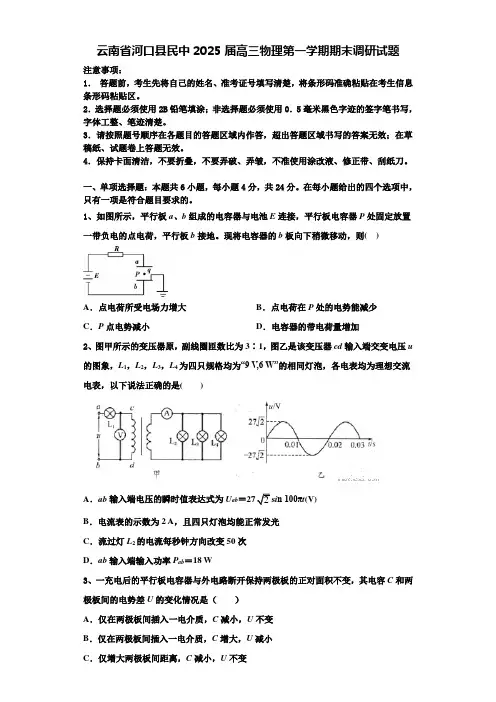 云南省河口县民中2025届高三物理第一学期期末调研试题含解析