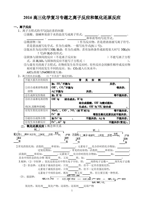 2016高三化学复习专题之离子反应和氧化还原反应.doc