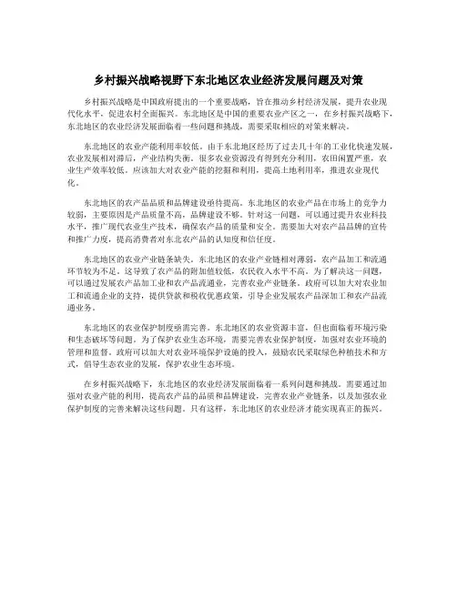 乡村振兴战略视野下东北地区农业经济发展问题及对策