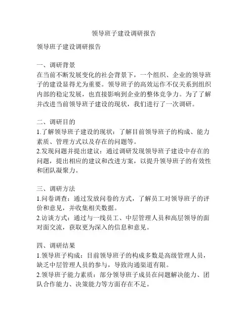 领导班子建设调研报告
