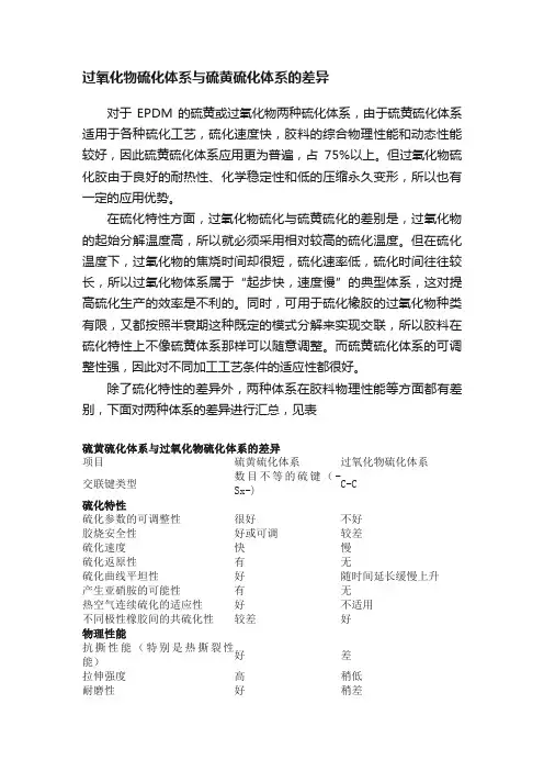 过氧化物硫化体系与硫黄硫化体系的差异