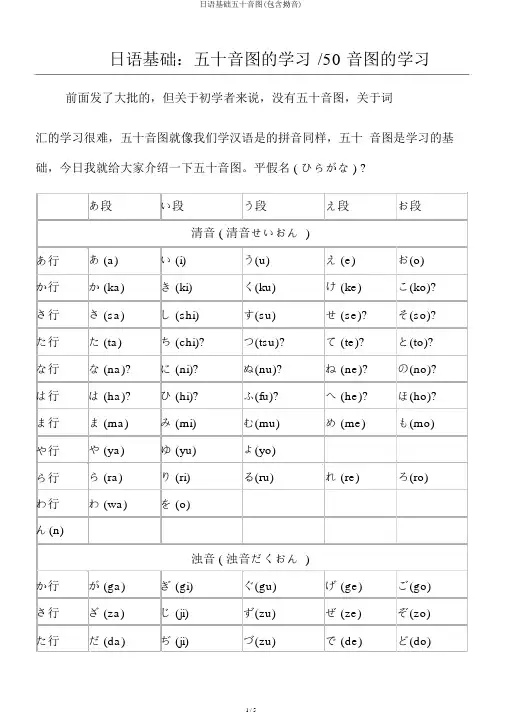 日语基础五十音图(包括拗音)