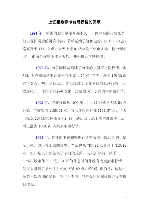 上证指数春节前后行情的回顾