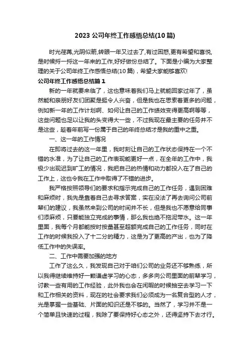 2023公司年终工作感悟总结（10篇）
