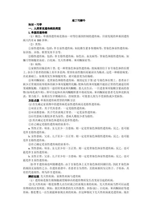 人教课标版高中生物必修2第5章《人类遗传病》教材梳理