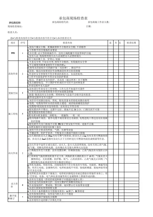 承包商现场检查表