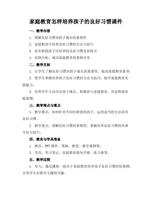 家庭教育怎样培养孩子的良好习惯课件