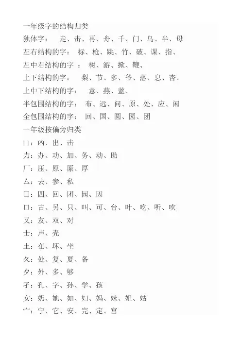 一年级语文字的结构归