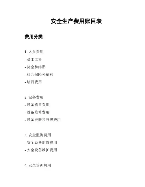 安全生产费用账目表