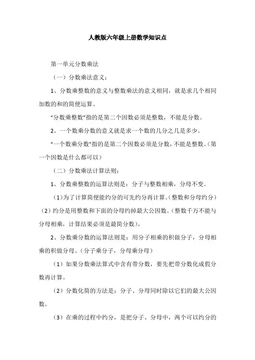 六年级人教版数学必考知识点上册