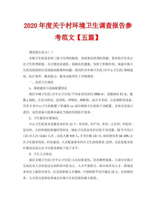 2020年度关于村环境卫生调查报告参考范文【五篇】
