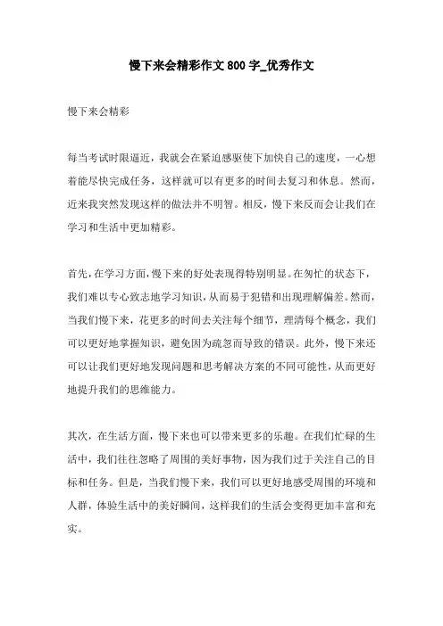 慢下来会精彩作文800字优秀作文