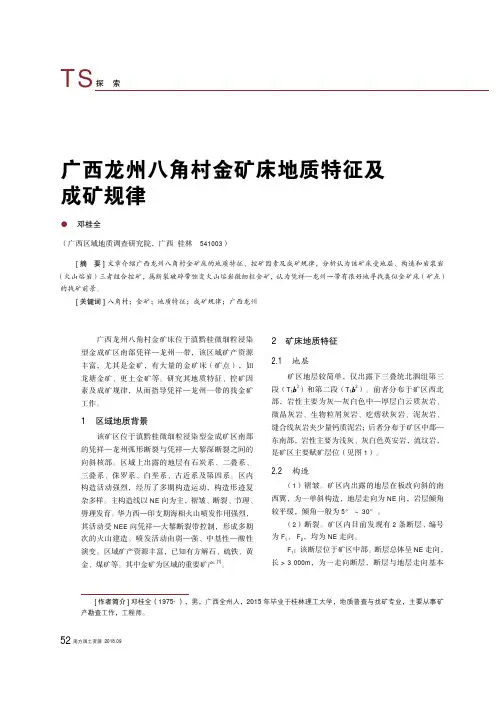 广西龙州八角村金矿床地质特征及成矿规律