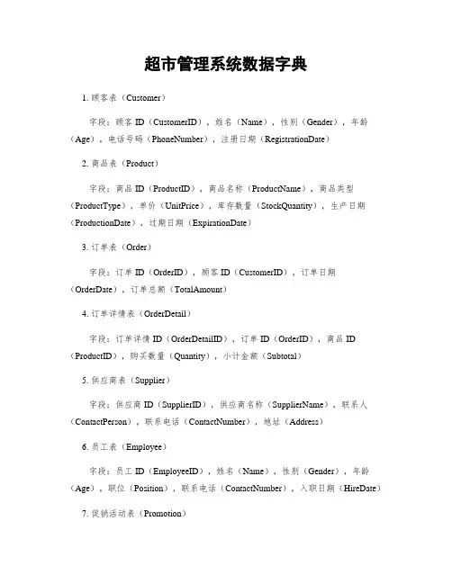 超市管理系统数据字典
