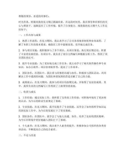见习期满个人工作总结范文