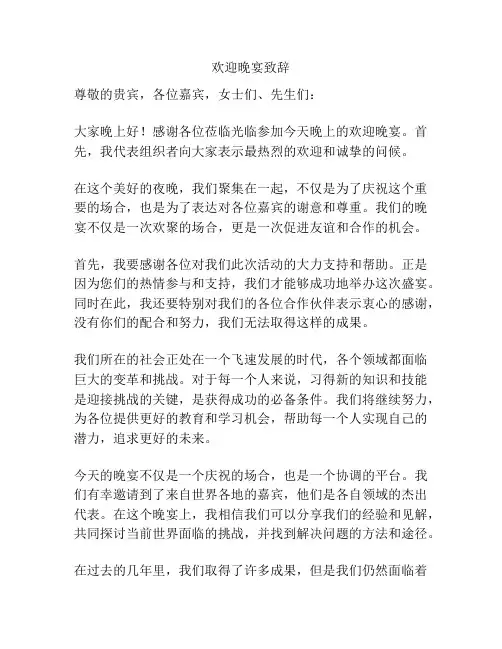欢迎晚宴致辞