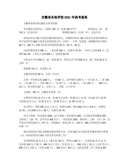 安徽省各地学校2021年高考喜报