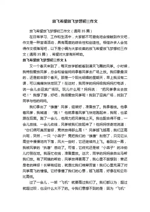 放飞希望放飞梦想初三作文