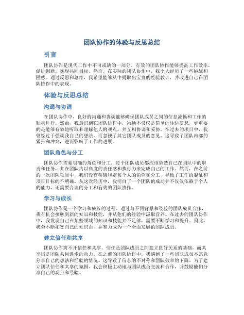 团队协作的体验与反思总结